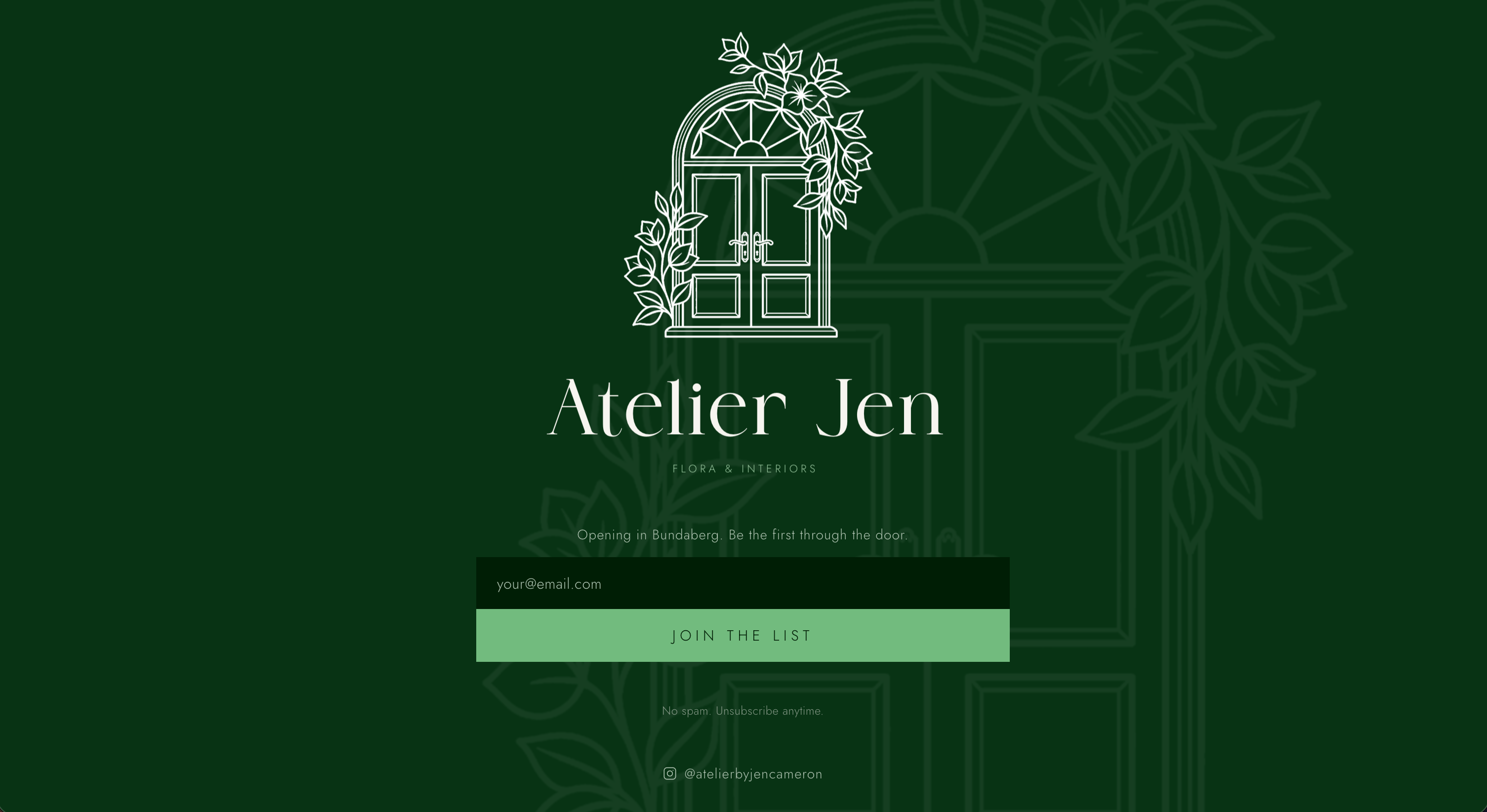 Atelier Jen — flora and interiors studio, coming-soon page built from scratch in Bundaberg